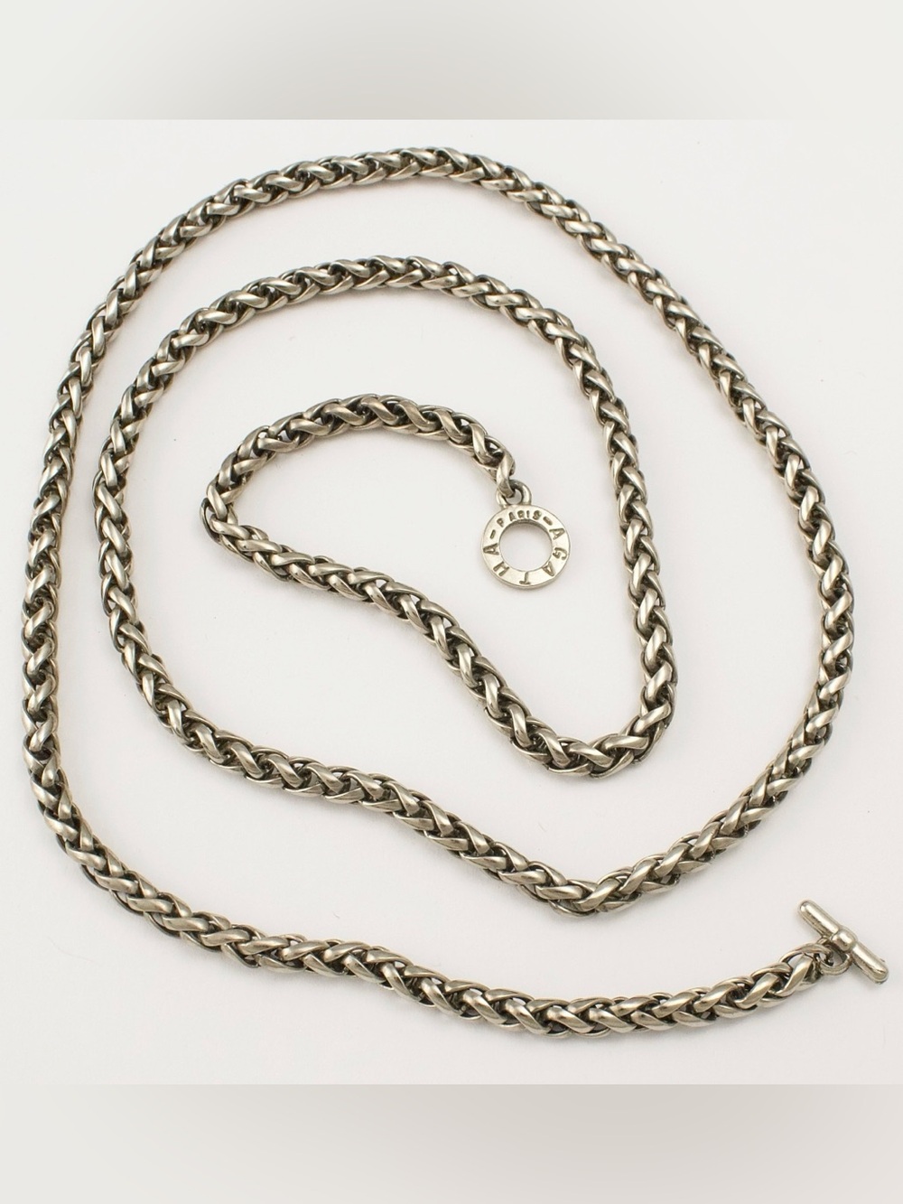Vintage Agatha Paris Woven Wheat Link Necklace Chain Silver Tone 32” Extra Long